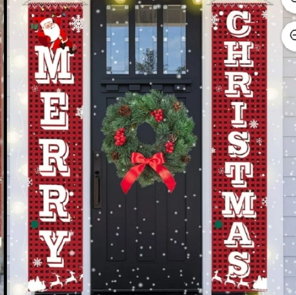 New Merry Christmas Banner Set Buffalo Plaid Photo Op Decoration - Picture 1 of 14